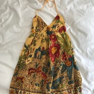 Lucky brand printed golden yellow halter sundress